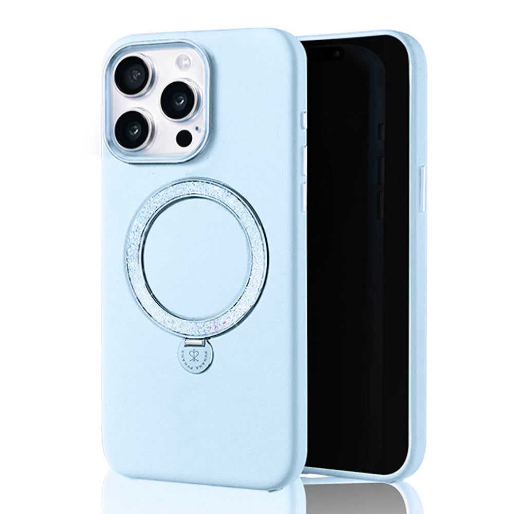 iPhone 15 Pro Kılıf M-safe Şarj Özellikli Standlı Suni Deri Tasarımlı Pynana Dancing Circle Serisi Kapak