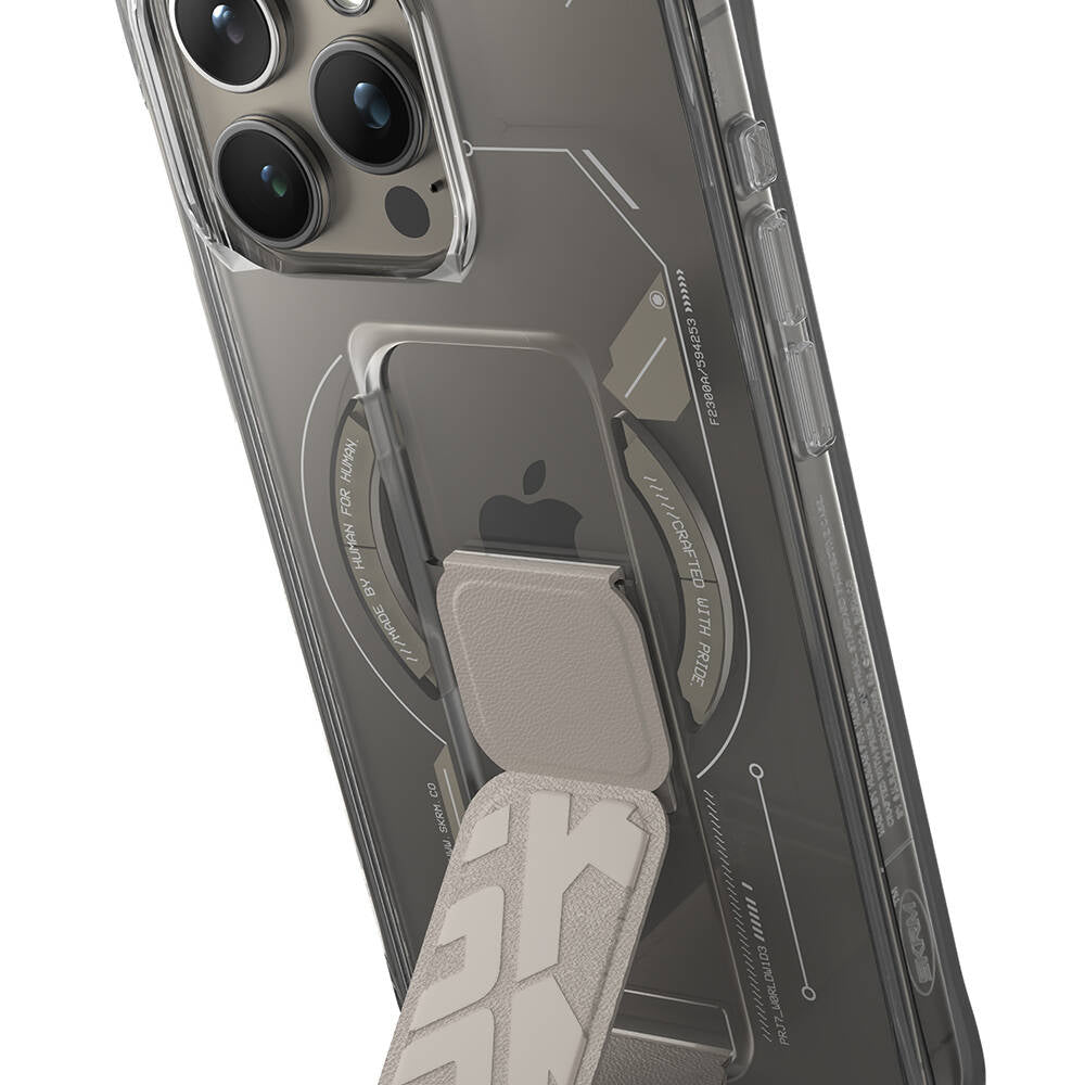 iPhone 15 Pro Kılıf M-safe Şarj Özellikli Teknoloji Desenli Standlı Skinarma Helio Kapak