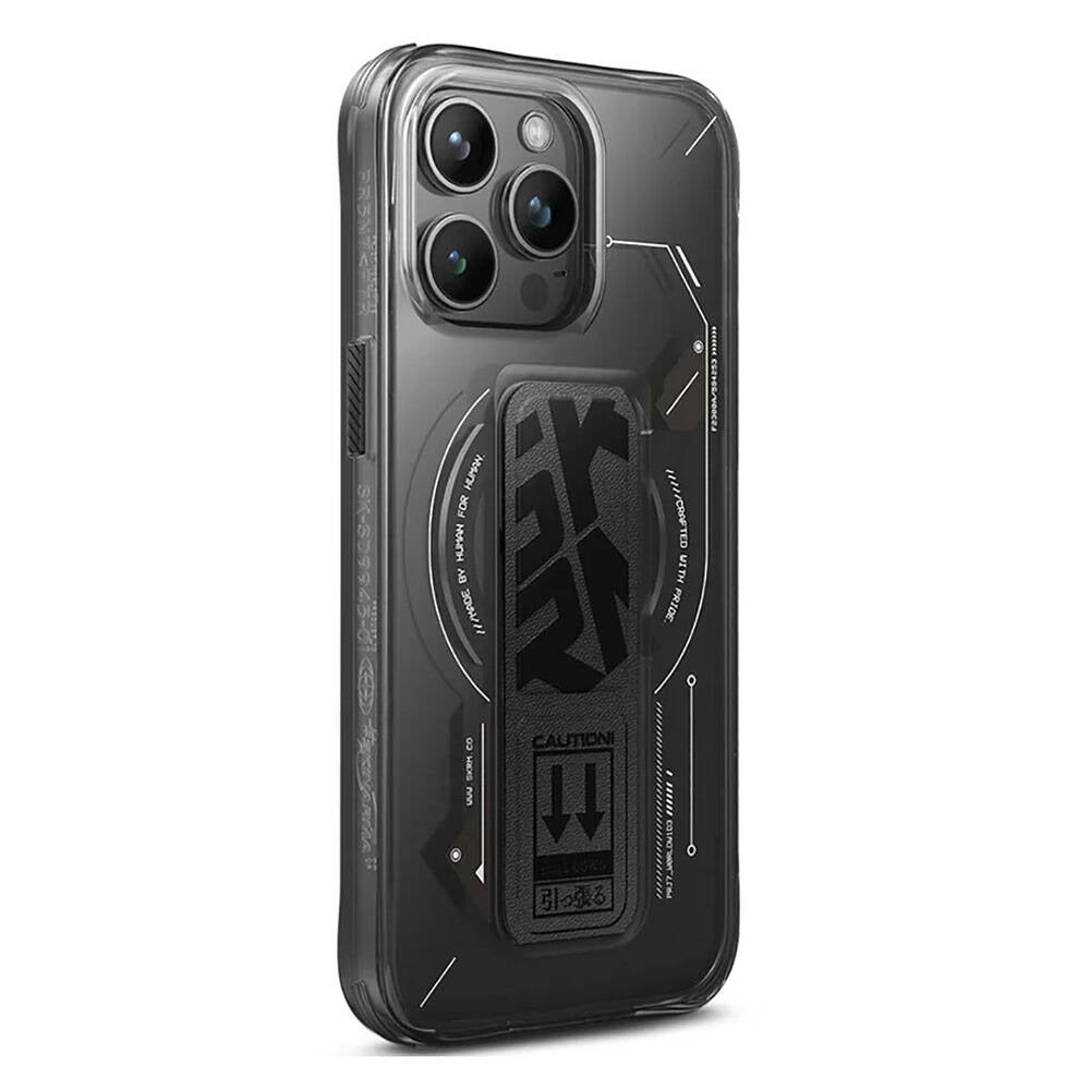 iPhone 15 Pro Kılıf M-safe Şarj Özellikli Teknoloji Desenli Standlı Skinarma Helio Kapak