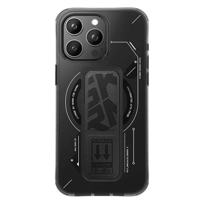 iPhone 15 Pro Kılıf M-safe Şarj Özellikli Teknoloji Desenli Standlı Skinarma Helio Kapak