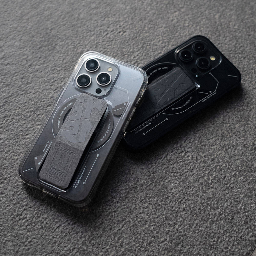 iPhone 15 Pro Kılıf M-safe Şarj Özellikli Teknoloji Desenli Standlı Skinarma Helio Kapak