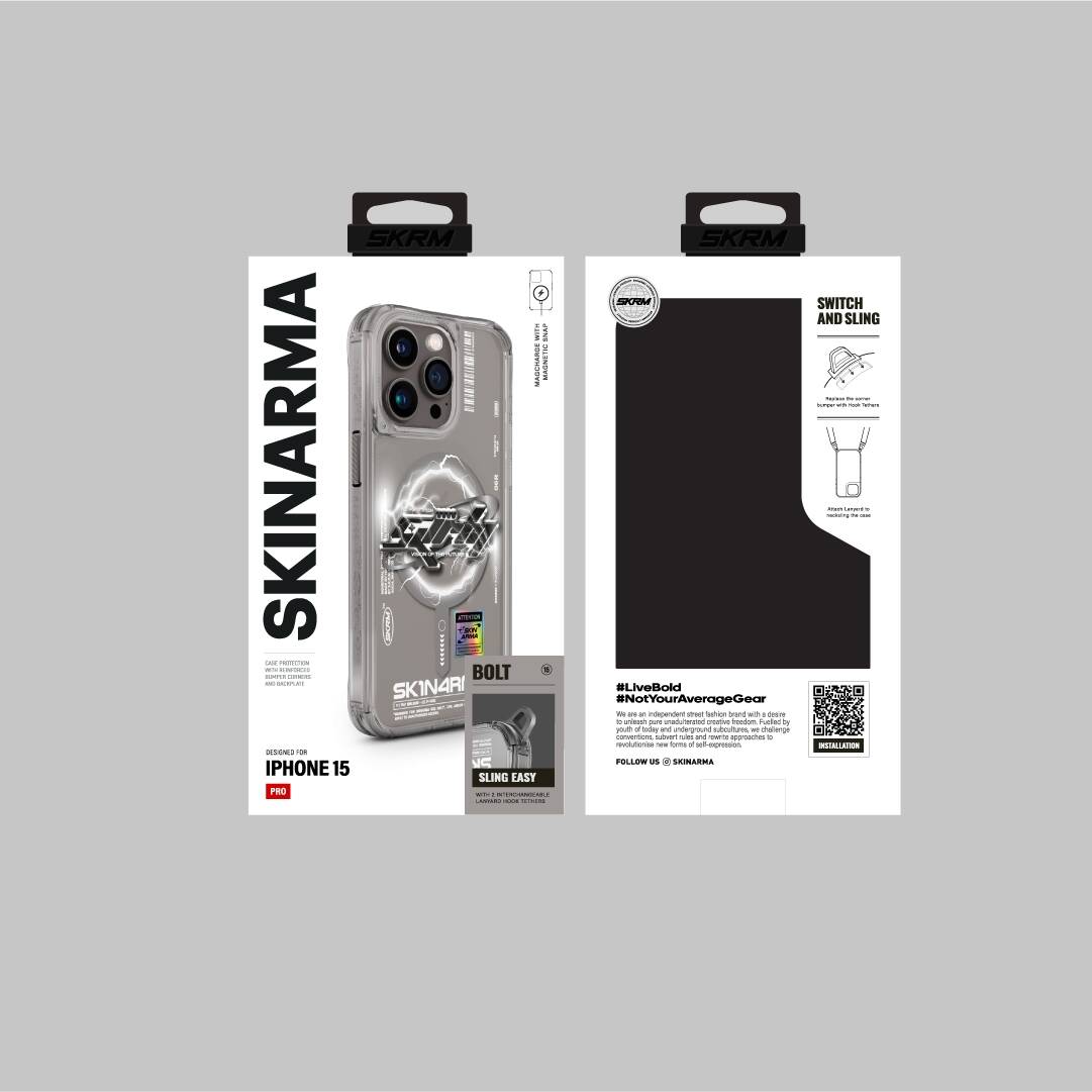 iPhone 15 Pro Kılıf M-safe Şarj Özellikli Yazı Desenli SkinArma Bolt Kapak