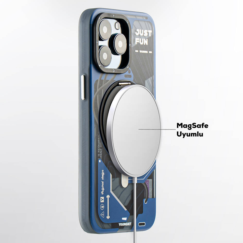 iPhone 15 Pro Kılıf M-safe Şarj Özellikli Youngkit 360° Standlı Starship Serisi Kapak