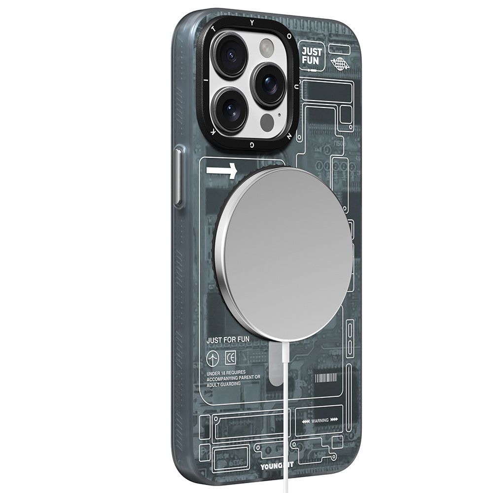 iPhone 15 Pro Kılıf M-safe Şarj Özellikli Youngkit 360° Standlı Technology Serisi Kapak