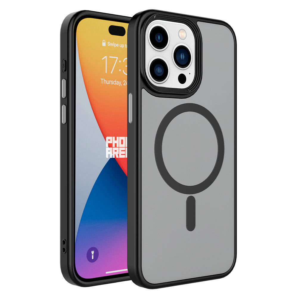 Apple iPhone 15 Pro Kılıf Mat Arka Yüzey Wireless Şarj Özellikli Zore Flet M-safe Kapak