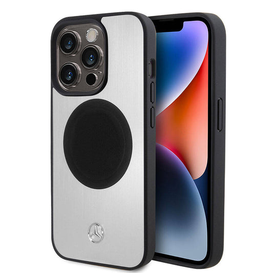 iPhone 15 Pro Kılıf Mercedes Benz Orjinal Lisanslı M-safe Şarj Özellikli Alüminyum Arka Yüzey Metal Yıldız Logolu Kapak