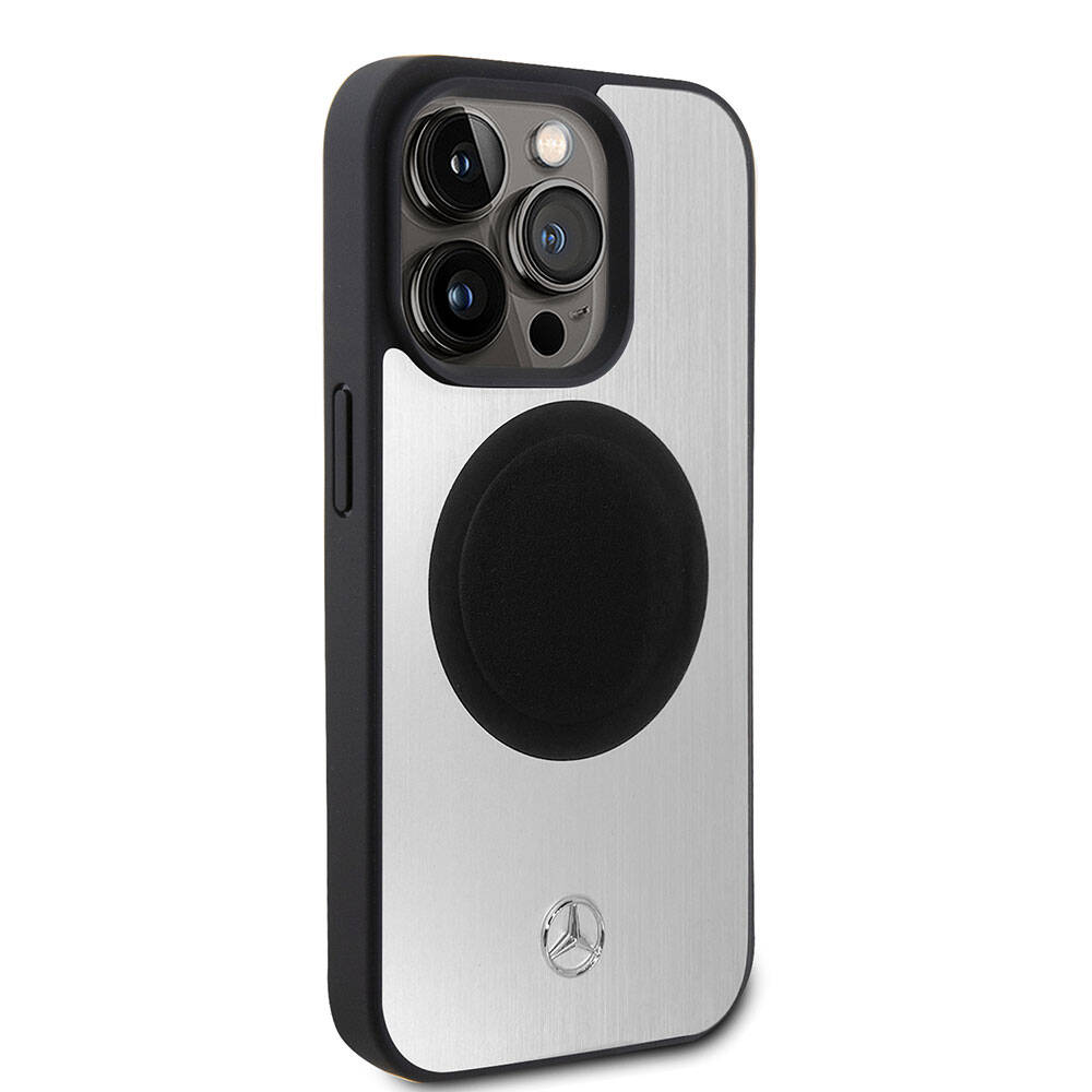 iPhone 15 Pro Kılıf Mercedes Benz Orjinal Lisanslı M-safe Şarj Özellikli Alüminyum Arka Yüzey Metal Yıldız Logolu Kapak