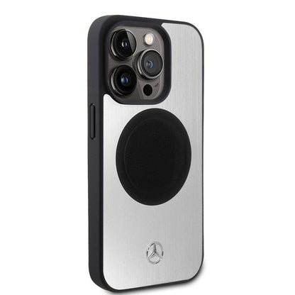 iPhone 15 Pro Kılıf Mercedes Benz Orjinal Lisanslı M-safe Şarj Özellikli Alüminyum Arka Yüzey Metal Yıldız Logolu Kapak
