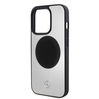 iPhone 15 Pro Kılıf Mercedes Benz Orjinal Lisanslı M-safe Şarj Özellikli Alüminyum Arka Yüzey Metal Yıldız Logolu Kapak