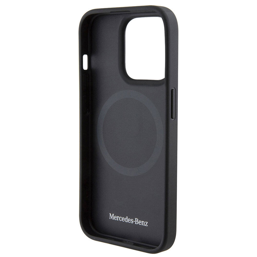 iPhone 15 Pro Kılıf Mercedes Benz Orjinal Lisanslı M-safe Şarj Özellikli Baskı Logolu Paralel Çizgi Desenli Deri Kapak