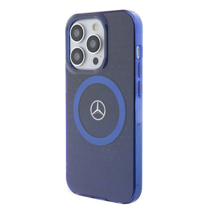 iPhone 15 Pro Kılıf Mercedes Benz Orjinal Lisanslı M-safe Şarj Özellikli Çift Katmanlı Mavi Yıldız Desenli Kapak