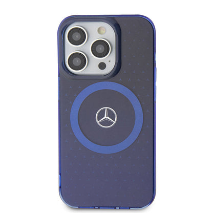 iPhone 15 Pro Kılıf Mercedes Benz Orjinal Lisanslı M-safe Şarj Özellikli Çift Katmanlı Mavi Yıldız Desenli Kapak