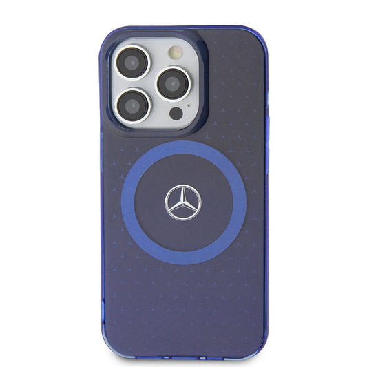iPhone 15 Pro Kılıf Mercedes Benz Orjinal Lisanslı M-safe Şarj Özellikli Çift Katmanlı Mavi Yıldız Desenli Kapak