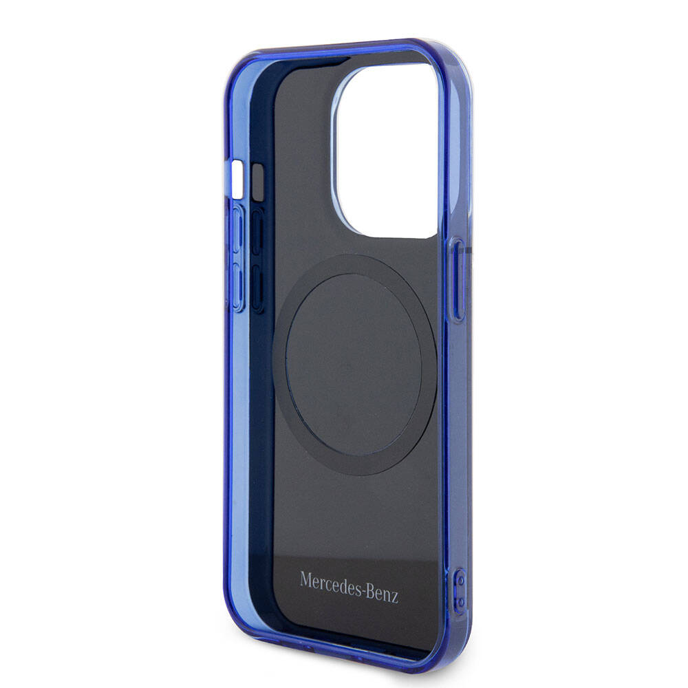 iPhone 15 Pro Kılıf Mercedes Benz Orjinal Lisanslı M-safe Şarj Özellikli Çift Katmanlı Mavi Yıldız Desenli Kapak