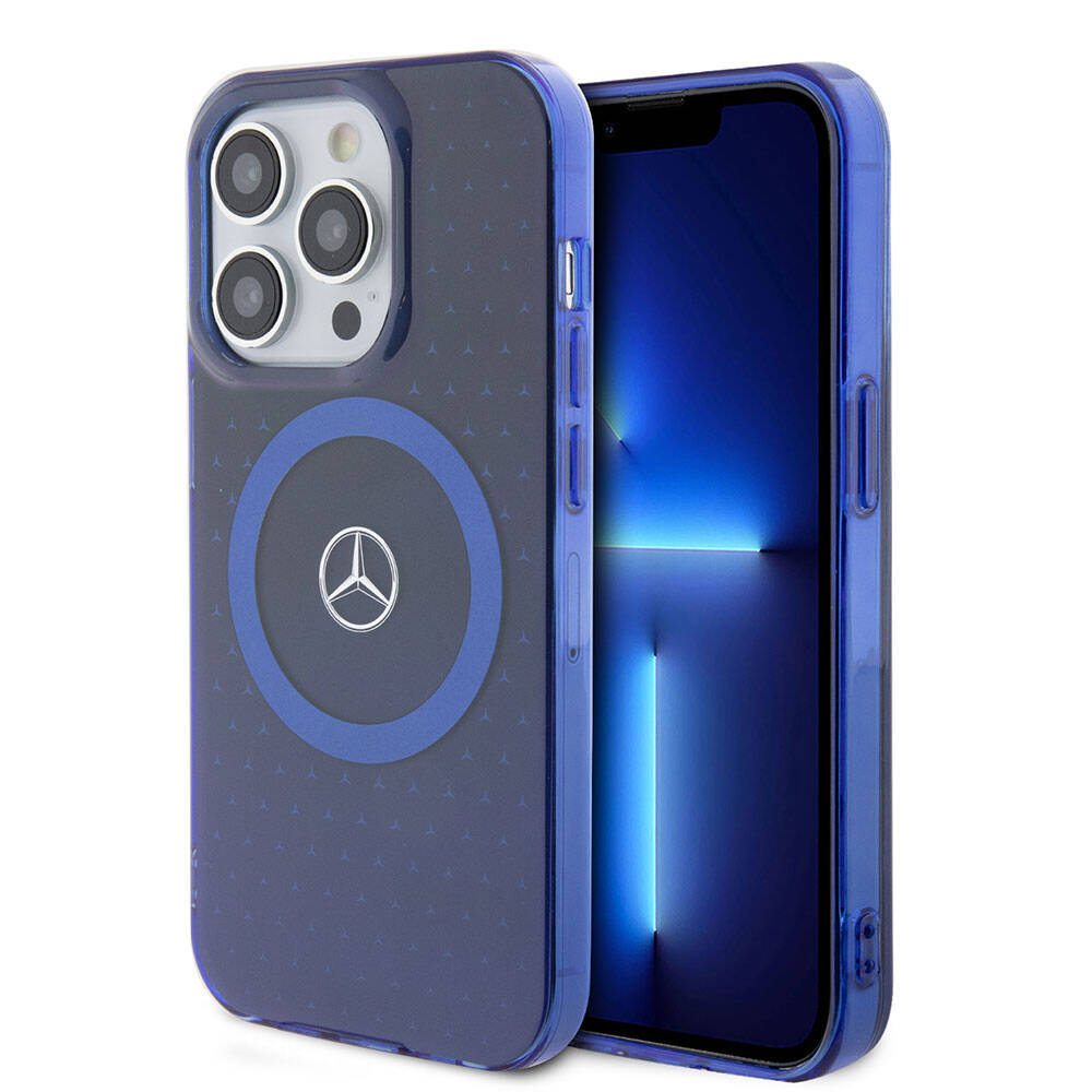 iPhone 15 Pro Kılıf Mercedes Benz Orjinal Lisanslı M-safe Şarj Özellikli Çift Katmanlı Mavi Yıldız Desenli Kapak
