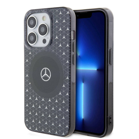 iPhone 15 Pro Kılıf Mercedes Benz Orjinal Lisanslı M-safe Şarj Özellikli Çift Katmanlı Mini Yıldız Desenli Kapak