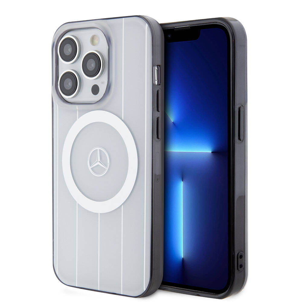iPhone 15 Pro Kılıf Mercedes Benz Orjinal Lisanslı M-safe Şarj Özellikli Çift Katmanlı Paralel Çizgi Desenli Kapak
