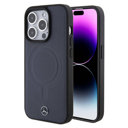 iPhone 15 Pro Kılıf Mercedes Benz Orjinal Lisanslı M-safe Şarj Özellikli Metal Yıldız Logolu Pürüzsüz Deri Kapak