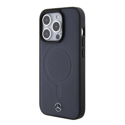 iPhone 15 Pro Kılıf Mercedes Benz Orjinal Lisanslı M-safe Şarj Özellikli Metal Yıldız Logolu Pürüzsüz Deri Kapak