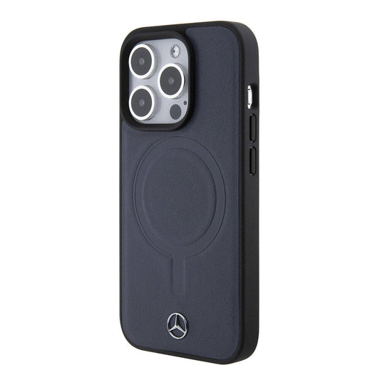 iPhone 15 Pro Kılıf Mercedes Benz Orjinal Lisanslı M-safe Şarj Özellikli Metal Yıldız Logolu Pürüzsüz Deri Kapak