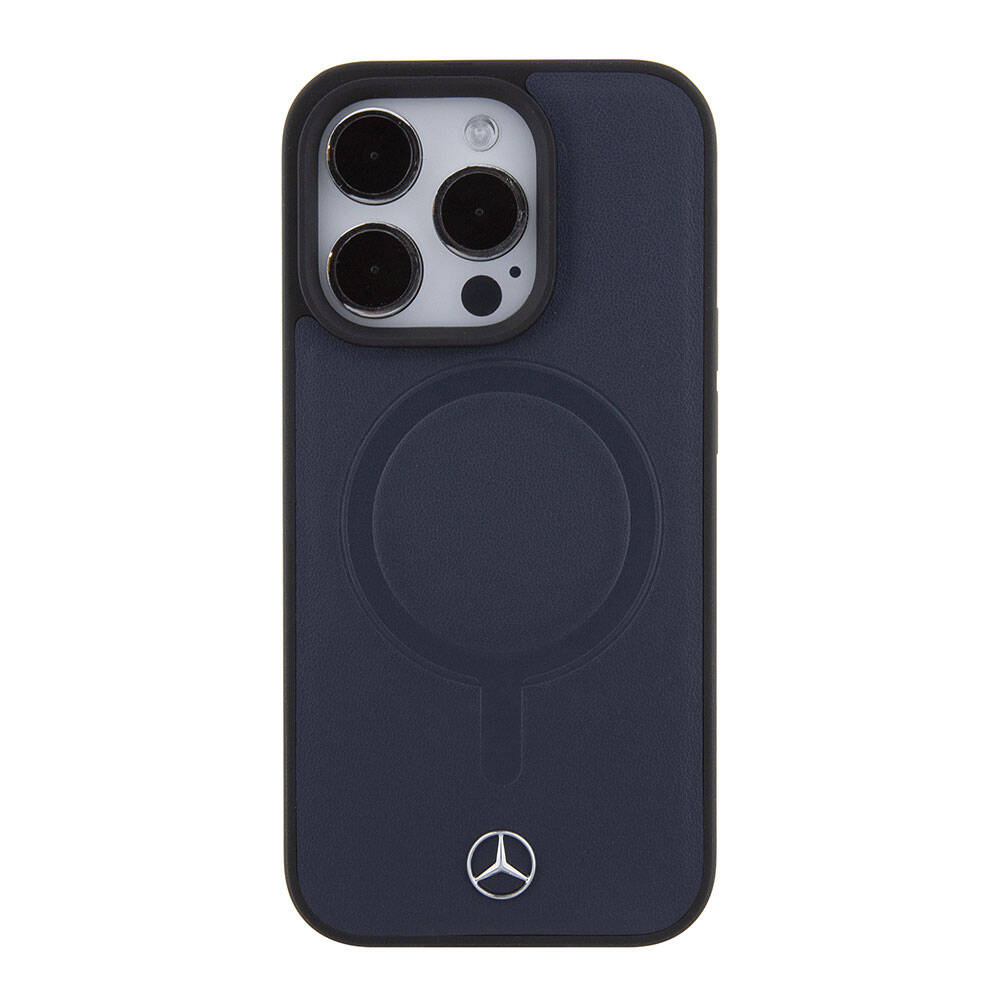 iPhone 15 Pro Kılıf Mercedes Benz Orjinal Lisanslı M-safe Şarj Özellikli Metal Yıldız Logolu Pürüzsüz Deri Kapak