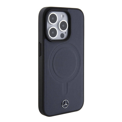 iPhone 15 Pro Kılıf Mercedes Benz Orjinal Lisanslı M-safe Şarj Özellikli Metal Yıldız Logolu Pürüzsüz Deri Kapak
