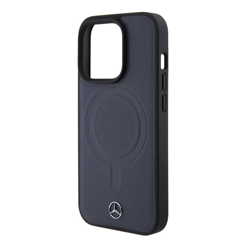 iPhone 15 Pro Kılıf Mercedes Benz Orjinal Lisanslı M-safe Şarj Özellikli Metal Yıldız Logolu Pürüzsüz Deri Kapak
