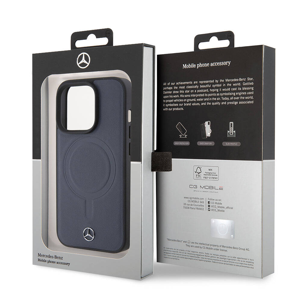 iPhone 15 Pro Kılıf Mercedes Benz Orjinal Lisanslı M-safe Şarj Özellikli Metal Yıldız Logolu Pürüzsüz Deri Kapak
