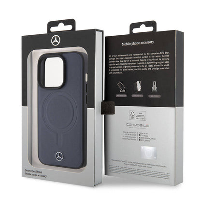 iPhone 15 Pro Kılıf Mercedes Benz Orjinal Lisanslı M-safe Şarj Özellikli Metal Yıldız Logolu Pürüzsüz Deri Kapak