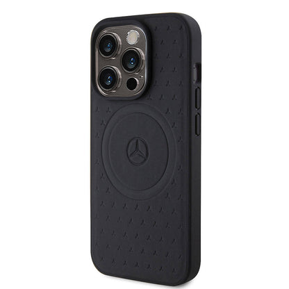 iPhone 15 Pro Kılıf Mercedes Benz Orjinal Lisanslı M-safe Şarj Özellikli Mühürlü Yıldız Desenli ve Logolu Deri Kapak