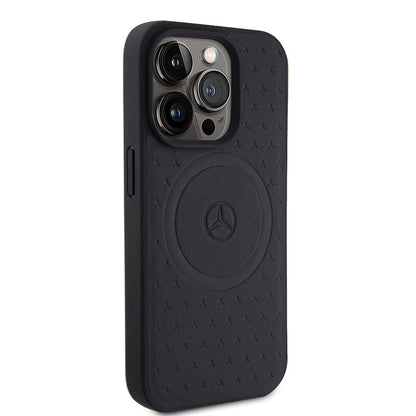 iPhone 15 Pro Kılıf Mercedes Benz Orjinal Lisanslı M-safe Şarj Özellikli Mühürlü Yıldız Desenli ve Logolu Deri Kapak