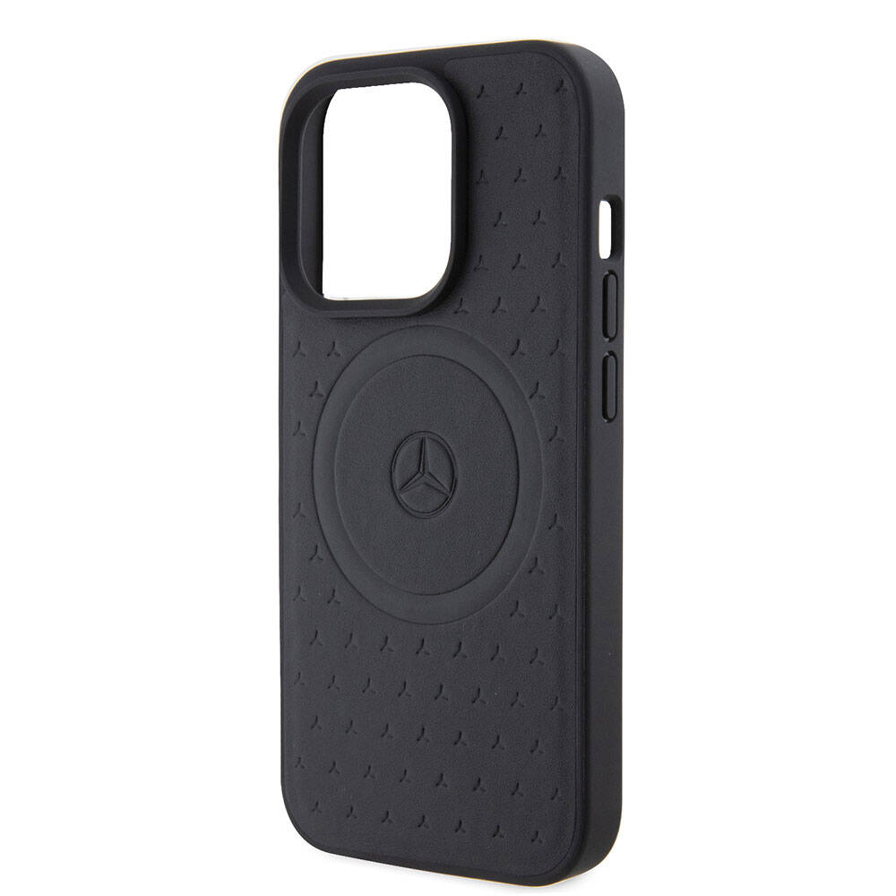 iPhone 15 Pro Kılıf Mercedes Benz Orjinal Lisanslı M-safe Şarj Özellikli Mühürlü Yıldız Desenli ve Logolu Deri Kapak