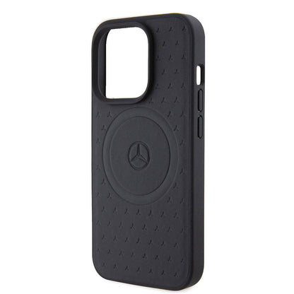 iPhone 15 Pro Kılıf Mercedes Benz Orjinal Lisanslı M-safe Şarj Özellikli Mühürlü Yıldız Desenli ve Logolu Deri Kapak