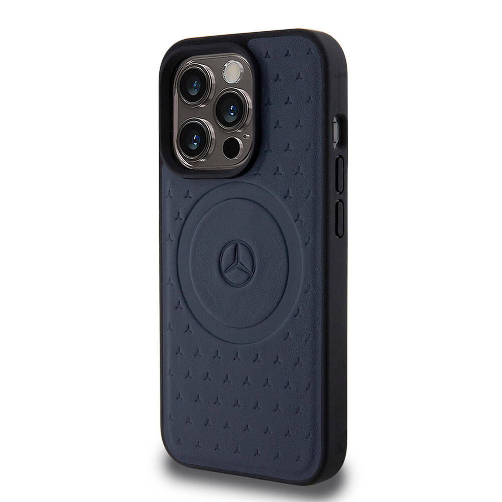 iPhone 15 Pro Kılıf Mercedes Benz Orjinal Lisanslı M-safe Şarj Özellikli Mühürlü Yıldız Desenli ve Logolu Deri Kapak