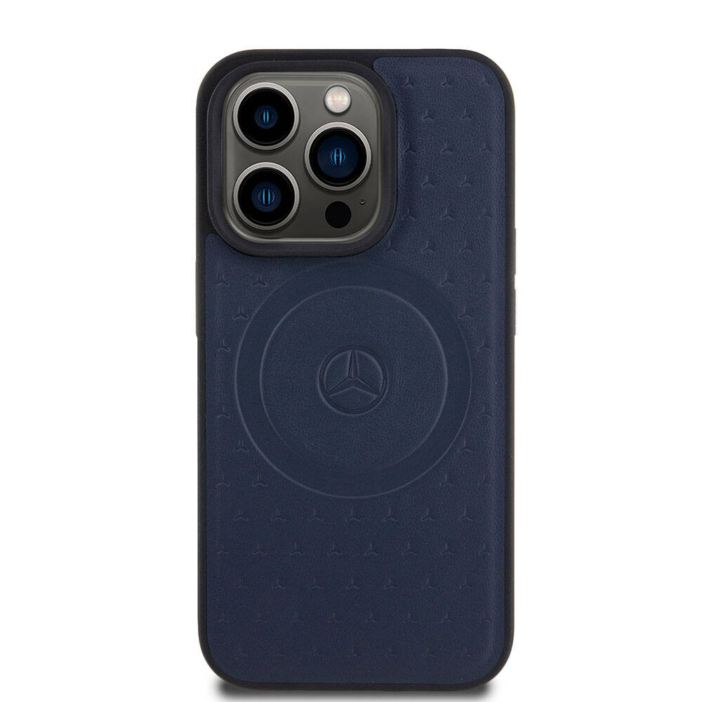 iPhone 15 Pro Kılıf Mercedes Benz Orjinal Lisanslı M-safe Şarj Özellikli Mühürlü Yıldız Desenli ve Logolu Deri Kapak