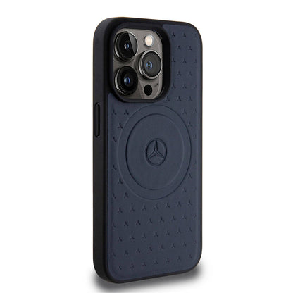 iPhone 15 Pro Kılıf Mercedes Benz Orjinal Lisanslı M-safe Şarj Özellikli Mühürlü Yıldız Desenli ve Logolu Deri Kapak