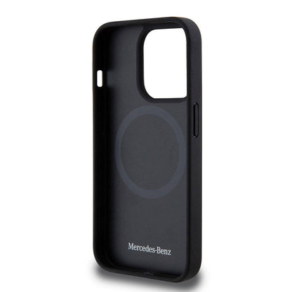 iPhone 15 Pro Kılıf Mercedes Benz Orjinal Lisanslı M-safe Şarj Özellikli Mühürlü Yıldız Desenli ve Logolu Deri Kapak