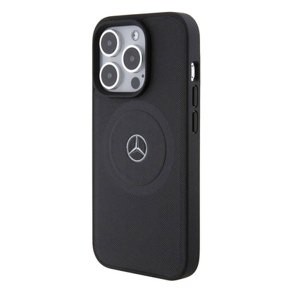 iPhone 15 Pro Kılıf Mercedes Benz Orjinal Lisanslı M-safe Şarj Özellikli Pike Desenli Baskı Logolu Deri Kapak