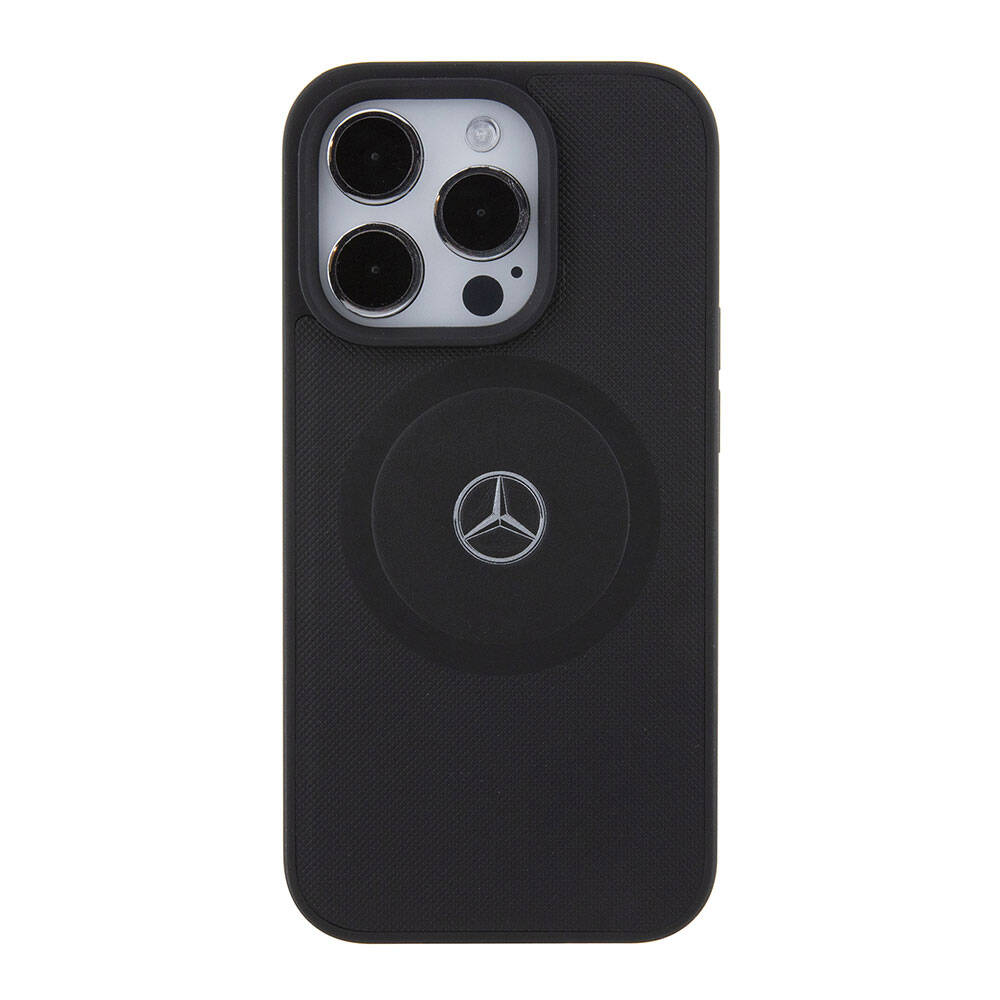iPhone 15 Pro Kılıf Mercedes Benz Orjinal Lisanslı M-safe Şarj Özellikli Pike Desenli Baskı Logolu Deri Kapak