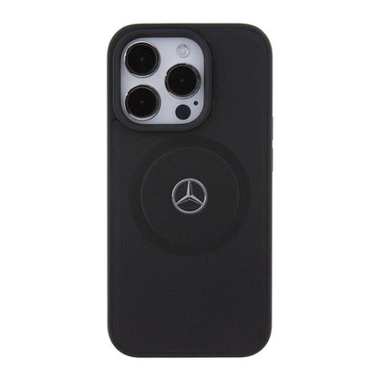 iPhone 15 Pro Kılıf Mercedes Benz Orjinal Lisanslı M-safe Şarj Özellikli Pike Desenli Baskı Logolu Deri Kapak