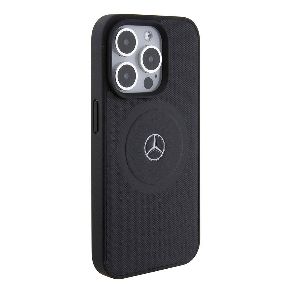 iPhone 15 Pro Kılıf Mercedes Benz Orjinal Lisanslı M-safe Şarj Özellikli Pike Desenli Baskı Logolu Deri Kapak