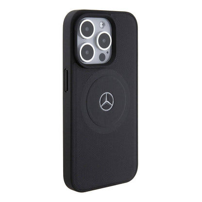 iPhone 15 Pro Kılıf Mercedes Benz Orjinal Lisanslı M-safe Şarj Özellikli Pike Desenli Baskı Logolu Deri Kapak