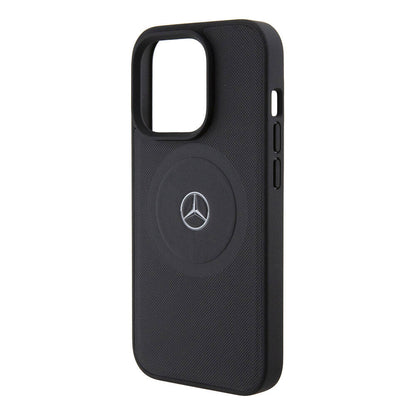 iPhone 15 Pro Kılıf Mercedes Benz Orjinal Lisanslı M-safe Şarj Özellikli Pike Desenli Baskı Logolu Deri Kapak