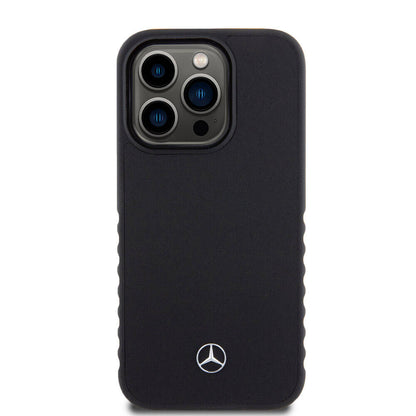 iPhone 15 Pro Kılıf Mercedes Benz Orjinal Lisanslı Tırtıklı Kenar Tasarımlı Metal Yıldız Logolu Pürüzsüz Hakiki Deri Kapak