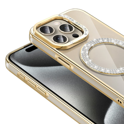 Apple iPhone 15 Pro Kılıf Pırlanta Taş Tasarımlı M-safe Şarj Özellikli Zore Karetta Silikon Kapak