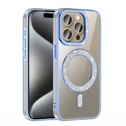 Apple iPhone 15 Pro Kılıf Pırlanta Taş Tasarımlı M-safe Şarj Özellikli Zore Karetta Silikon Kapak