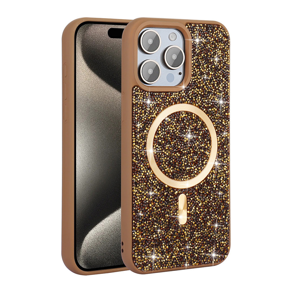 Apple iPhone 15 Pro Kılıf Pırlanta Tasarımlı M-safe Şarj Özellikli Zore Mozaik Silikon Kapak
