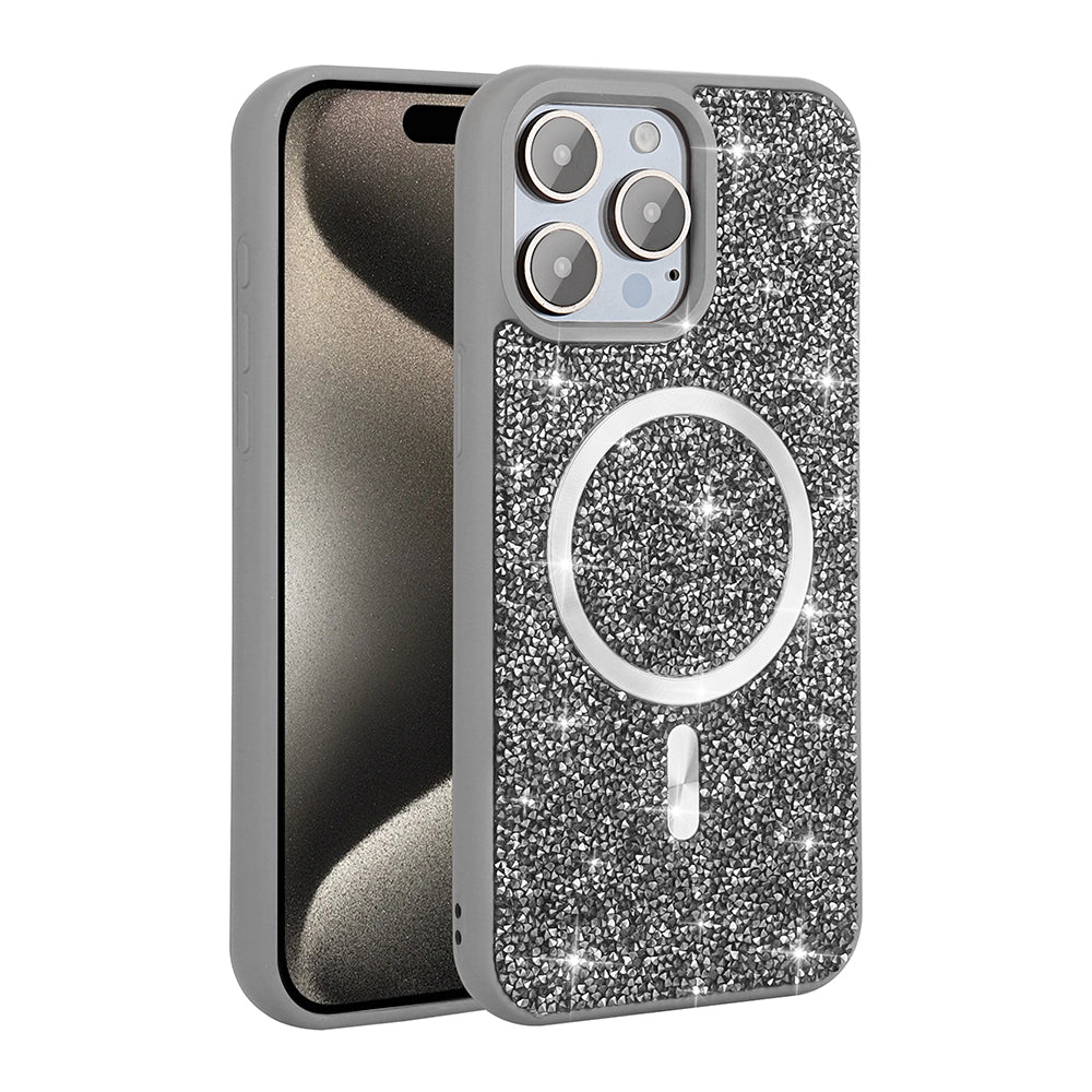 Apple iPhone 15 Pro Kılıf Pırlanta Tasarımlı M-safe Şarj Özellikli Zore Mozaik Silikon Kapak
