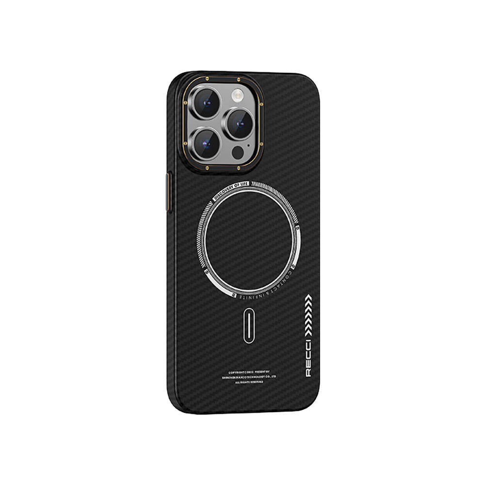 iPhone 15 Pro Kılıf Recci Machinist Serisi M-safe Şarj Özellikli Magnetik Karbon Kapak