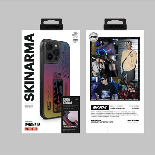 iPhone 15 Pro Kılıf SkinArma Holografik Tasarımlı Standlı Deri Görünümlü Kira Kobai Kapak